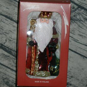 Glassware Art Studio Christmas Santa Ornament Blown Glass Hand Painted   Poland